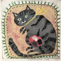 Image 2 of Small square art print -pregnant cat 