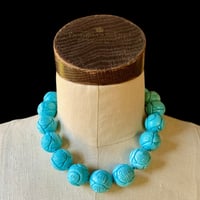 Image 1 of Magnesite Turquoise Shou Chinese Beaded Necklace