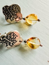 Image 7 of sterling silver post earrings with faceted citrine gemstones