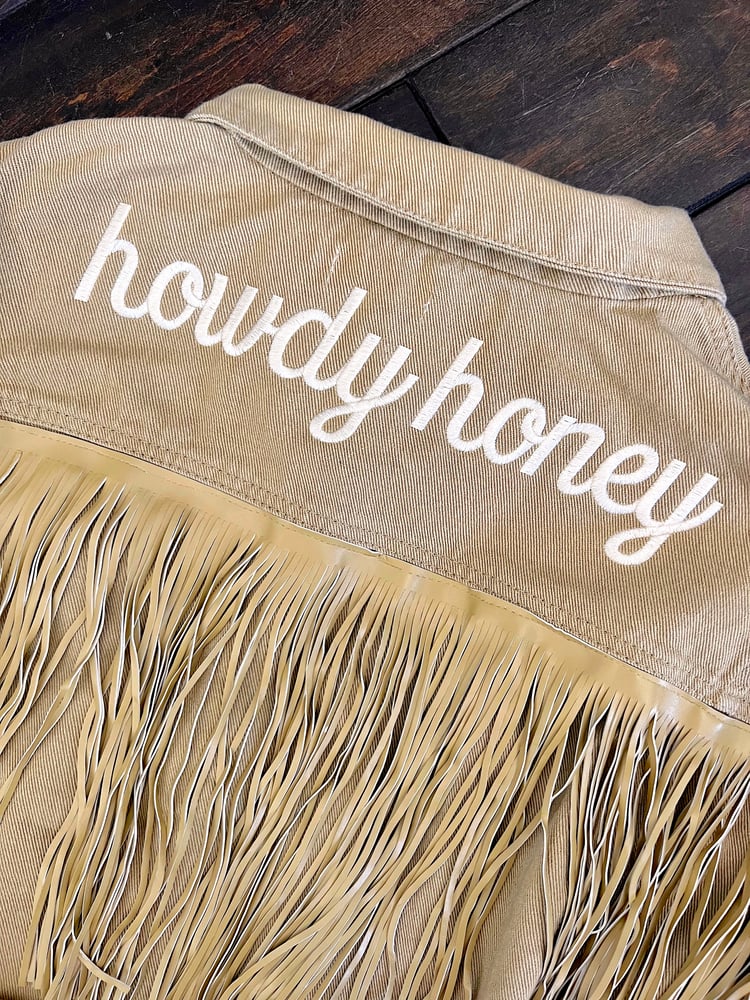 Image of Howdy Honey Fringe Denim Jacket- Neutral 
