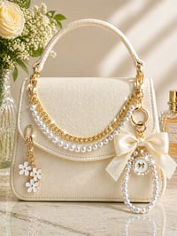 Image 1 of 3 Piece “Pearl & Bow” Keychain Handbag Set