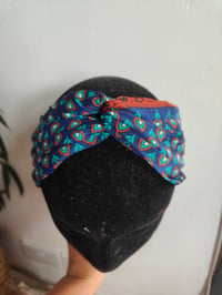 Image 4 of Turban Head Band- recycled sari fabric peacock green blues