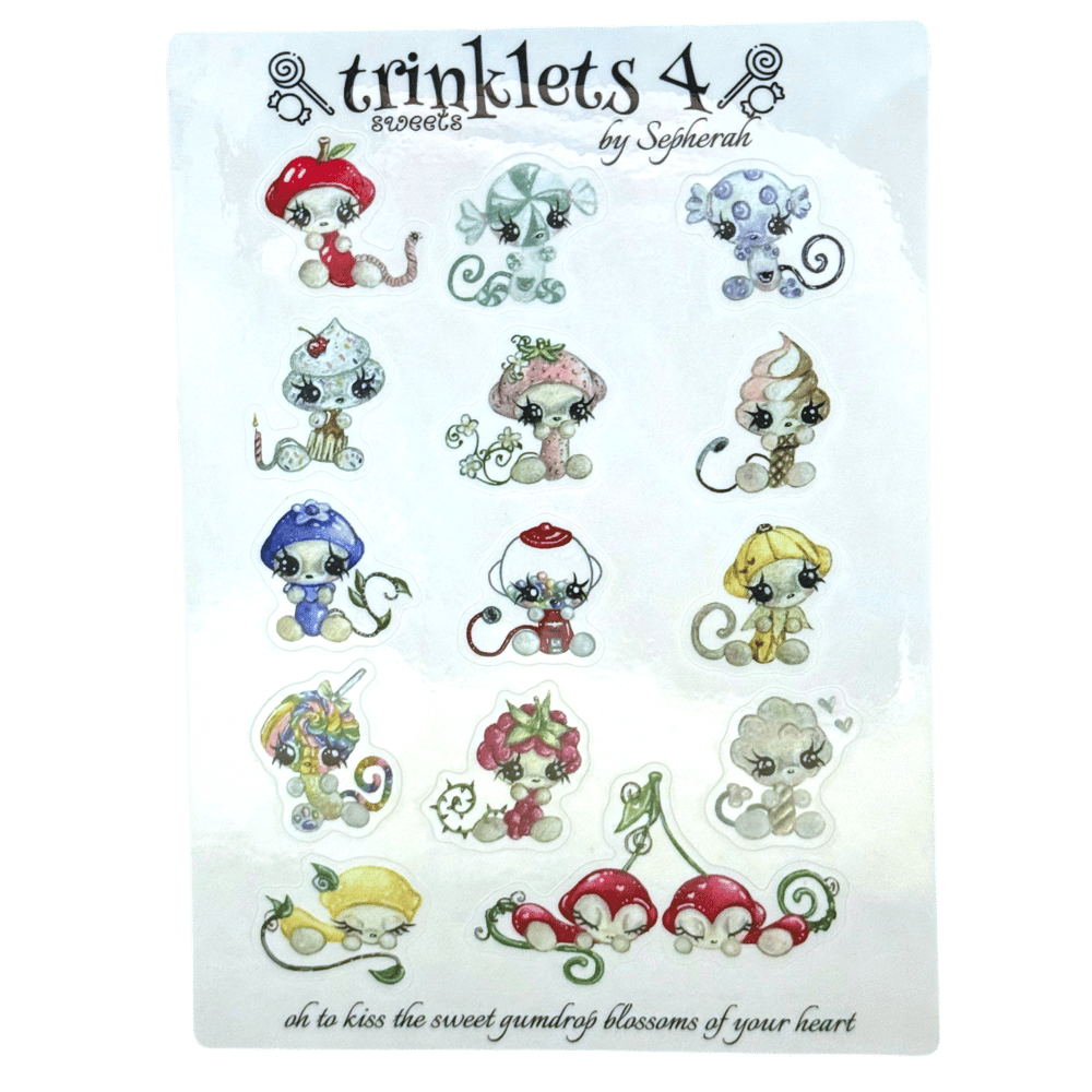 Image of Trinklets 4 (sweets🍭🍎🧁🍋) sticker sheet TRANSPARENT 14pc 