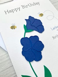 Image 3 of Handmade July Larkspur Birth Flower Card - Elegant Birthday Card for July Birthdays