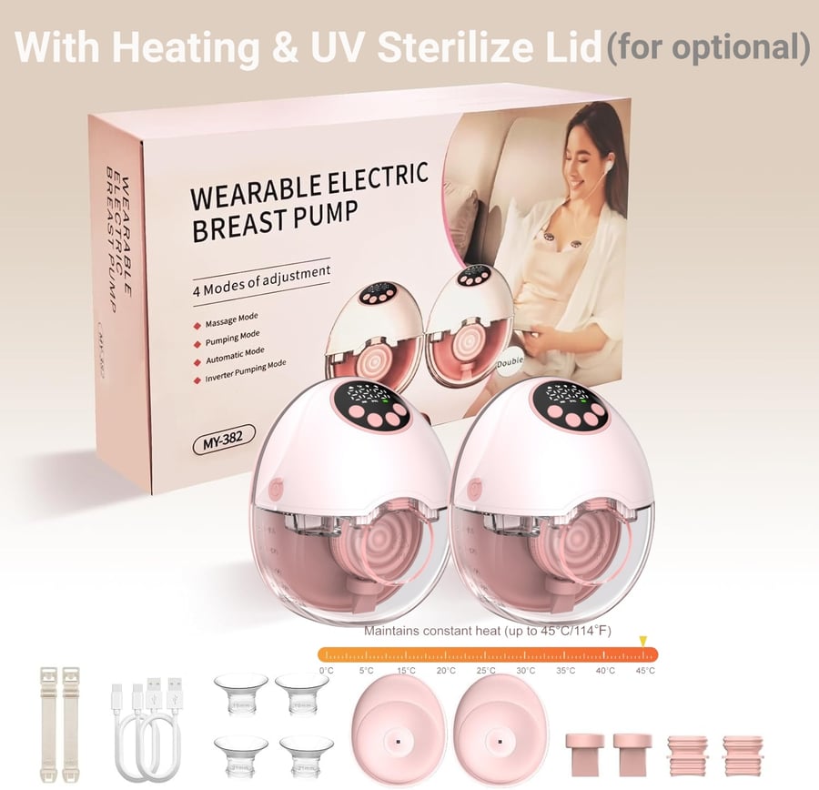 Image of Breast Pump Electric Handsfree BPA Free With Heating & UV Sterilize Lid Optional Wireless Upgrade We