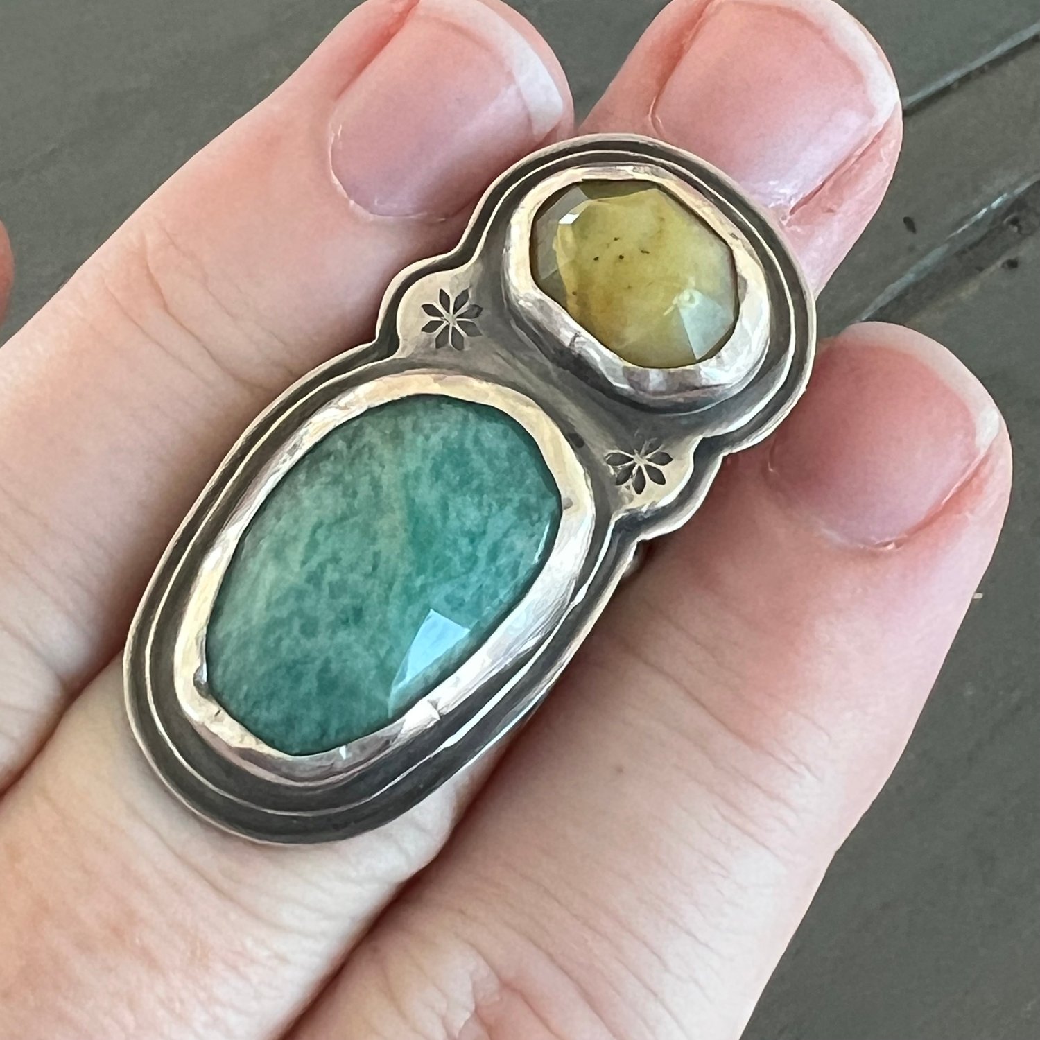 Image of Opal & Amazonite Sterling Silver Statement Ring, Size 5.5