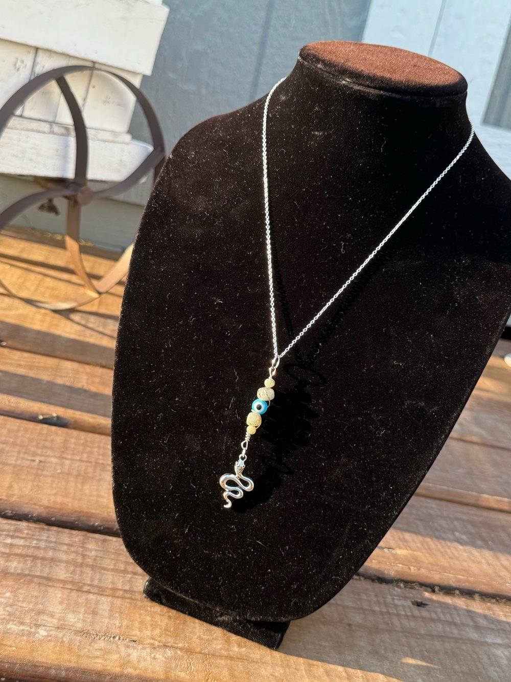 Image of "Jealousy Bites" Protection Necklace w/ Labradorite & Nazaar (Sterling Silver plated chain)