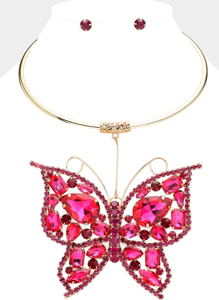 Image of Stone Embellished Butterfly Pendant Necklace