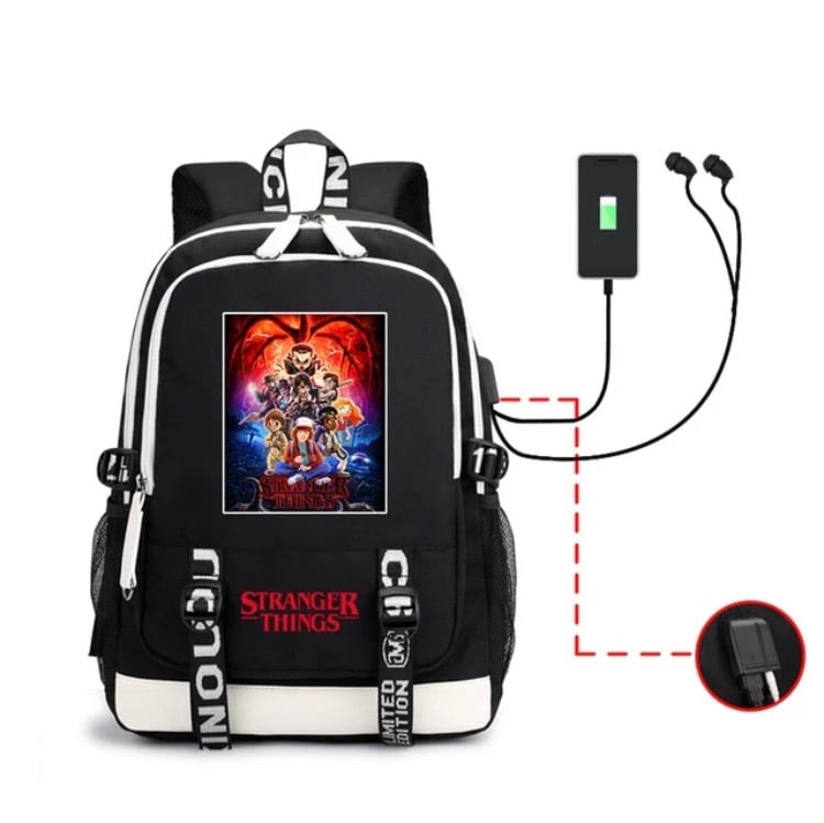 Image of Stranger Things Cartoon Graphic luminous USB charge backpack