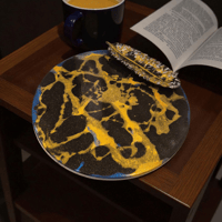 Image 2 of Marble-Stvle Decorative Tray Set | Handcrafted Stone Art Unique Home Decor. 36 cm diameter. 