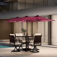 Image 1 of 14FT Large Patio Umbrella with Base & Solar LED Lights - Double-Sided, Customized