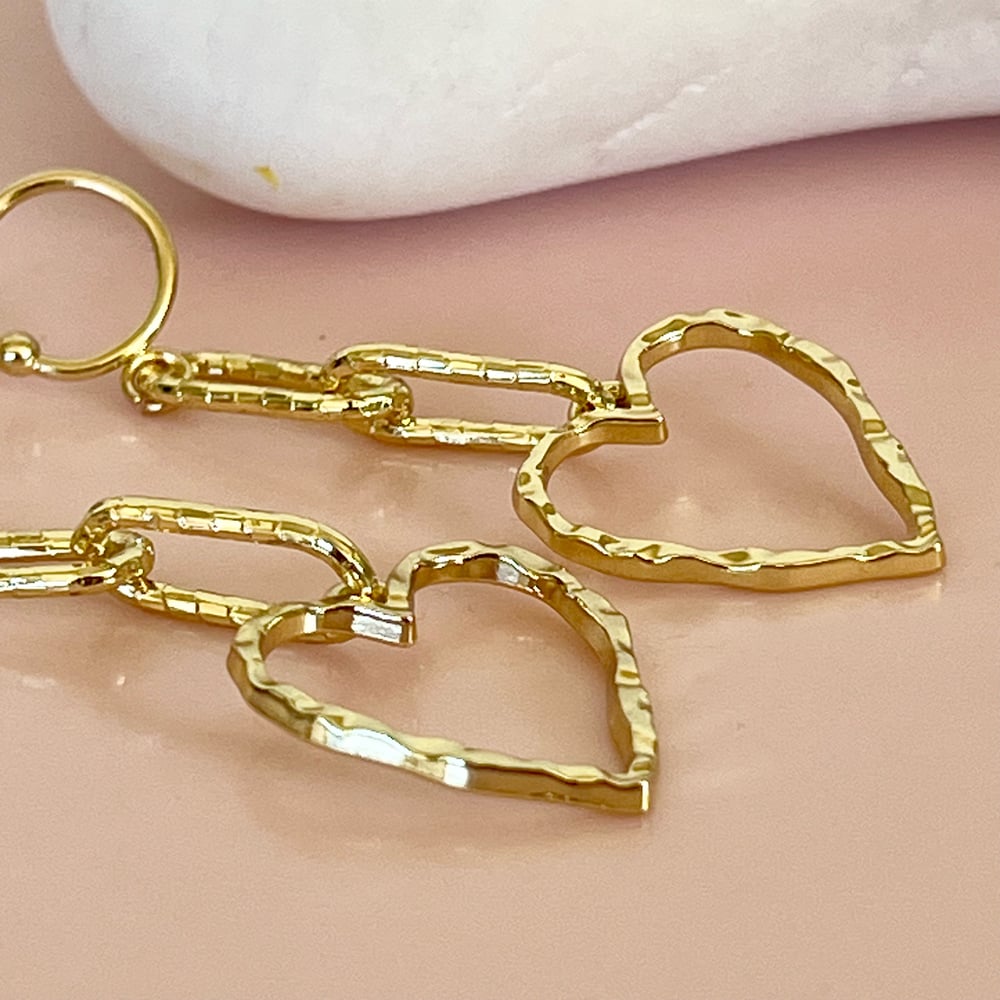 Image of Gold Textured Heart and Chain Half Hoops