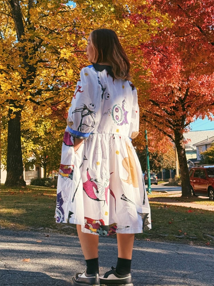 Image of Scalloped Collar Puff Sleeve Dress — Halloween