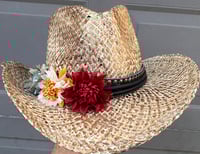 Image 1 of Aged Brown Cowboy Hat Silk Flower Band