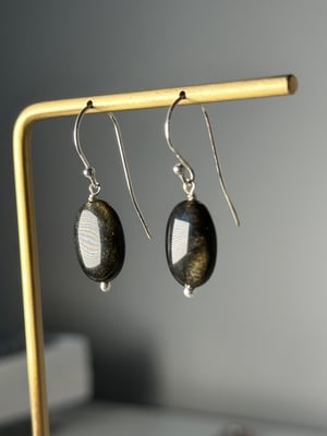 GOLDEN OBSIDIAN EARRINGS .925 STERLING SILVER