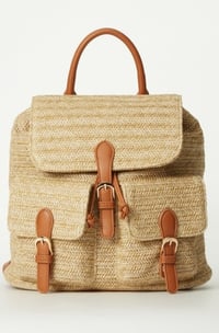 Image 1 of Leather Straw Backpack 