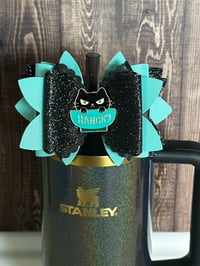 Image 4 of Black and Teal Tumbler Straw Topper Bow | Glitter Cup Accessory 