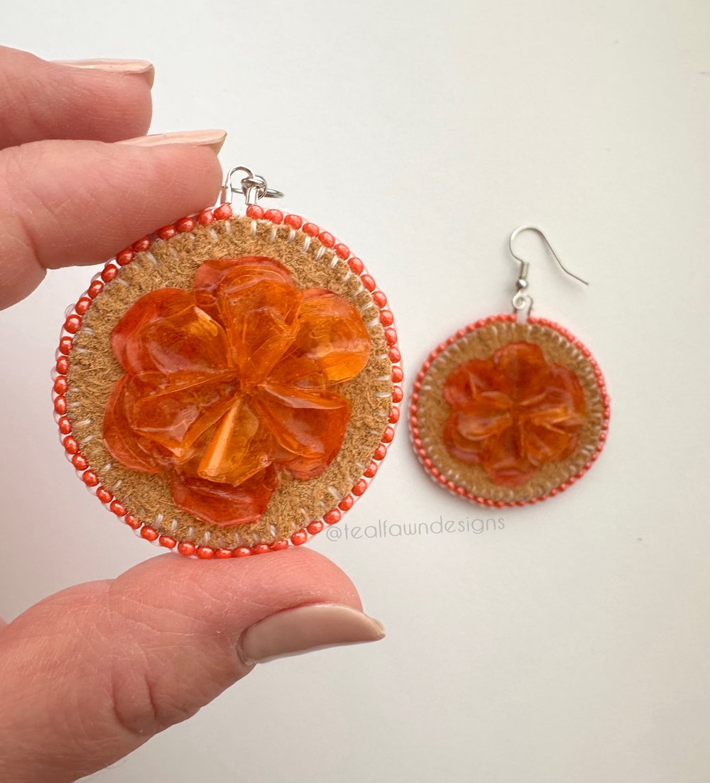 Image of Fish Scale Earrings - Orange Floral