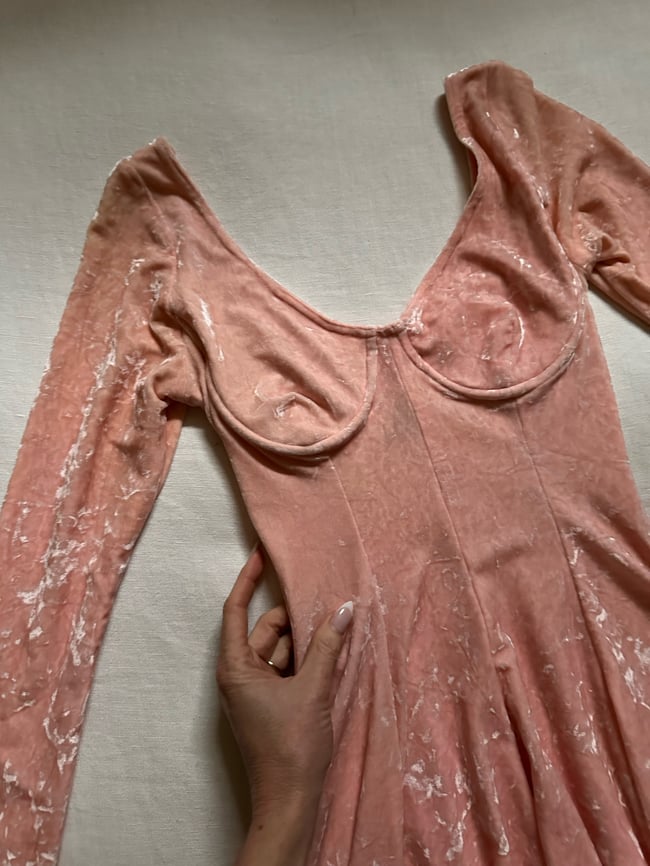 1980s baby pink velvet bustier skater dress