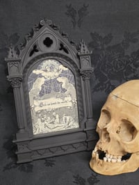 Image 1 of Antique biblical page and real preserved web inside  black cathedral frame