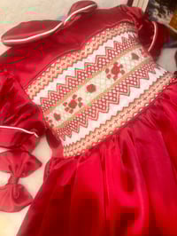 Image 3 of Girls red satin handsmocked pyjamas 