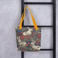 Image 2 of Boho Nature Cottagecore Inspired White Rabbits Among Berries Tote Bag