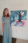 Moonlight on the fresh fallen snow. Original canvas painting