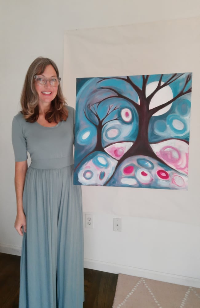 Moonlight on the fresh fallen snow. Original canvas painting