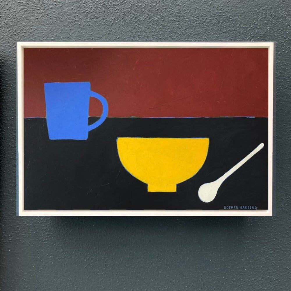 Image of Blue Cup, Yellow Bowl and Spoon