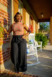 Image 1 of Wide Leg Pants w/Drawstring & Pockets-Black
