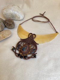 Image 2 of macrame necklace with mother of pearl shell and azurite