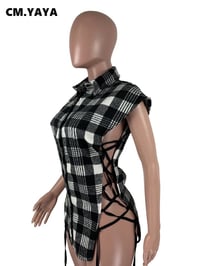 Image 2 of Women Plaid Lace Up Side Hollow Out Sexy Shirts Tops Elegant