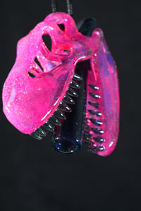 Image 2 of Fully crushed opal telamagenta Tyrannosaurus Flex pendant.