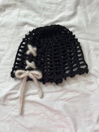 white lace up beanie