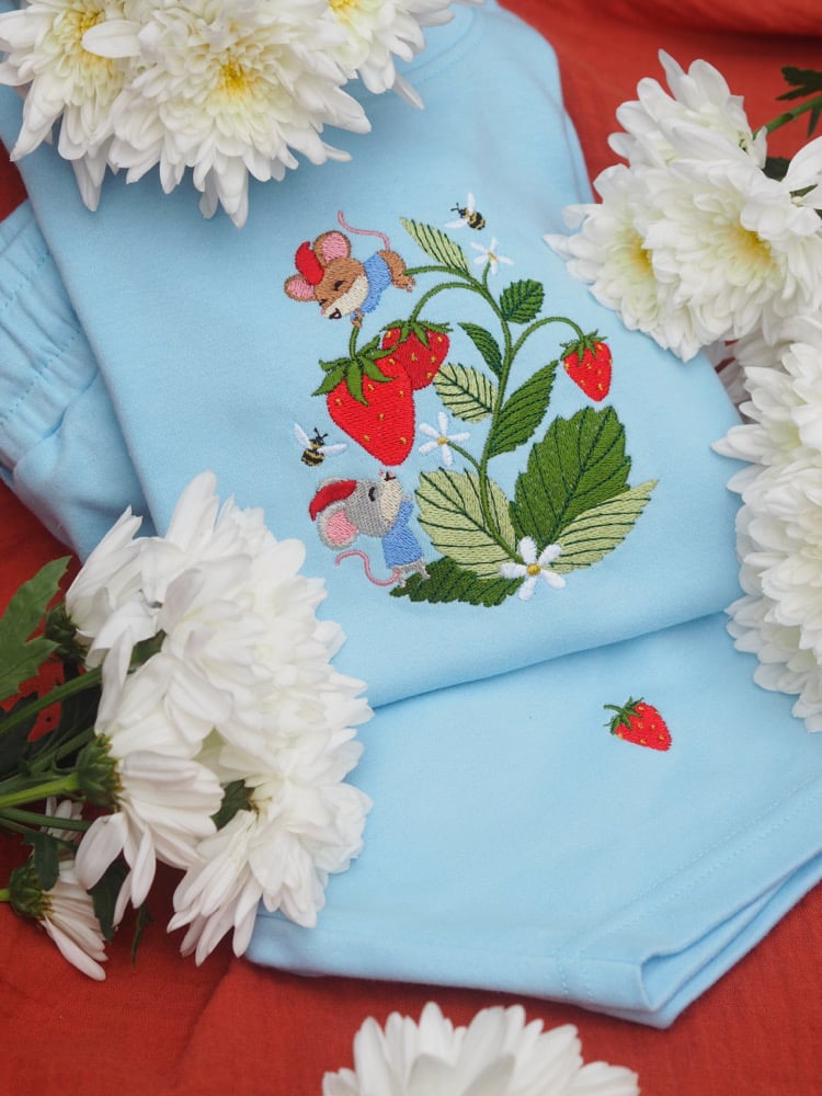 Image of The Strawberry Patch Gnomes - Tee & Short Set Baby Blue