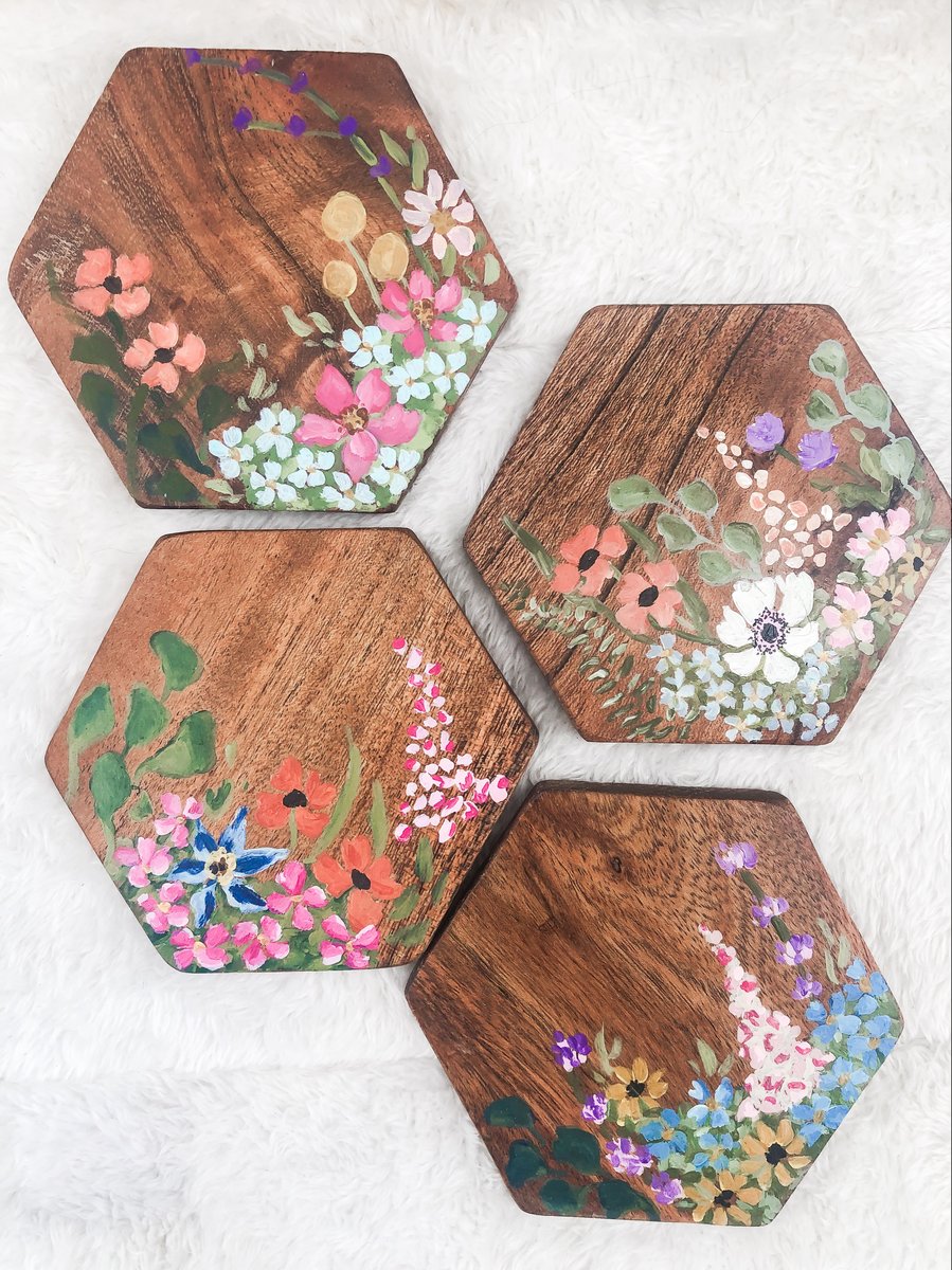 DIY Vintage Floral Wood Coasters