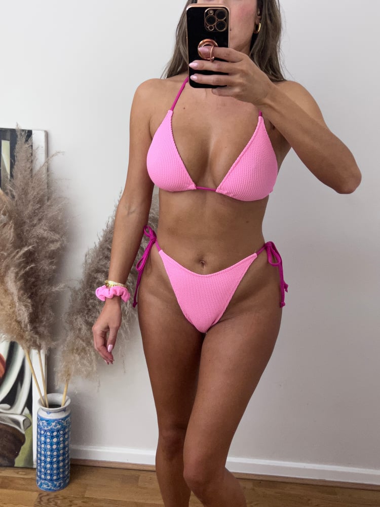 Image of Candyfloss & Raspberry Pink Tie Brief Triangle Bikini 