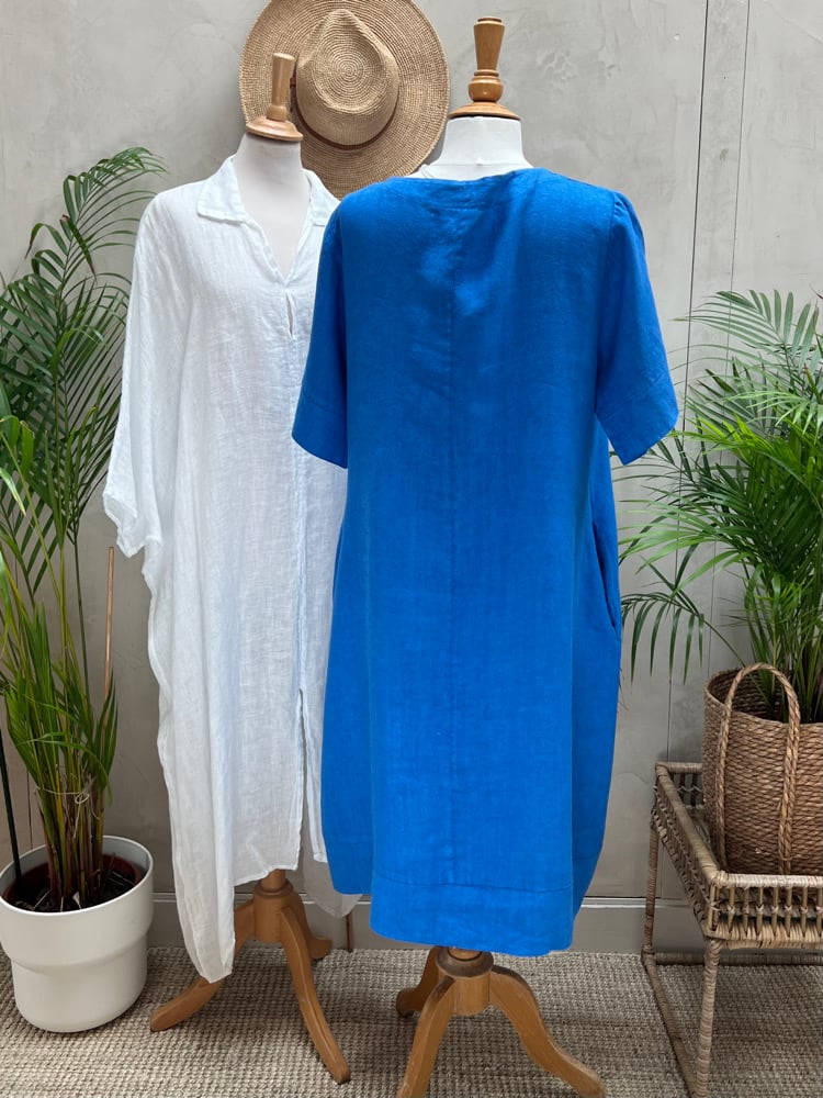 Image of Robe En Lin Gaïa II Bleu Bleu Roy