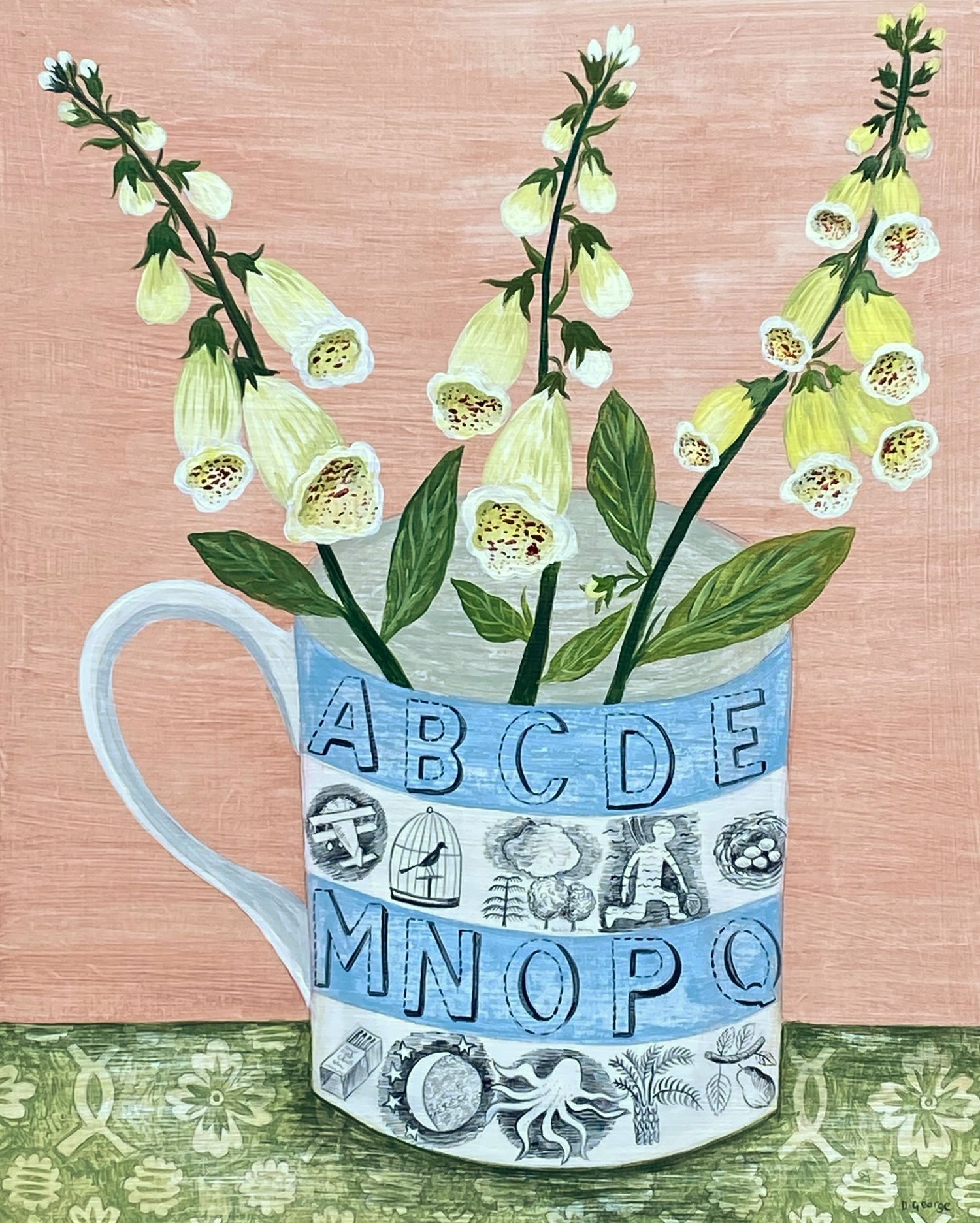 Image of Blue Alphabet cup and Foxgloves