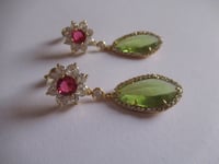 Image 2 of Kate Middleton Duchess of Cambridge Inspired Replikate Teardrop Green Ruby Red Crystal Earrings
