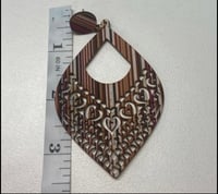 Image 3 of Fabric Wood Earrings  pink/ burgundy 