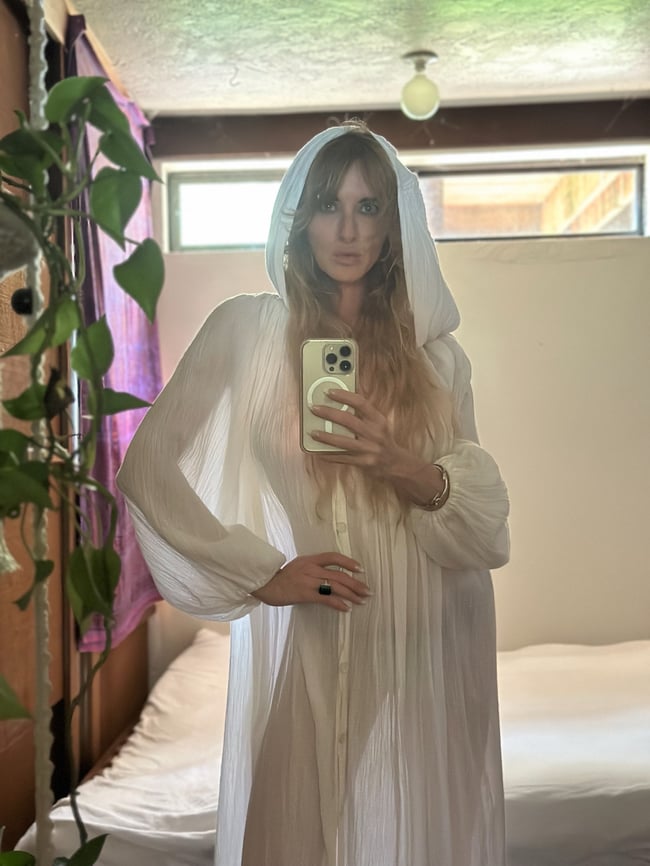 late 60s early 1970s gauze caftan maxi dress with hood