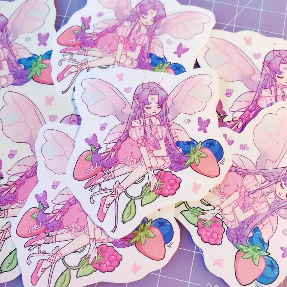 Image of Berry Fairy Vinyl Sticker Mystical Magical Pixie Cute Lovecore Cottagecore