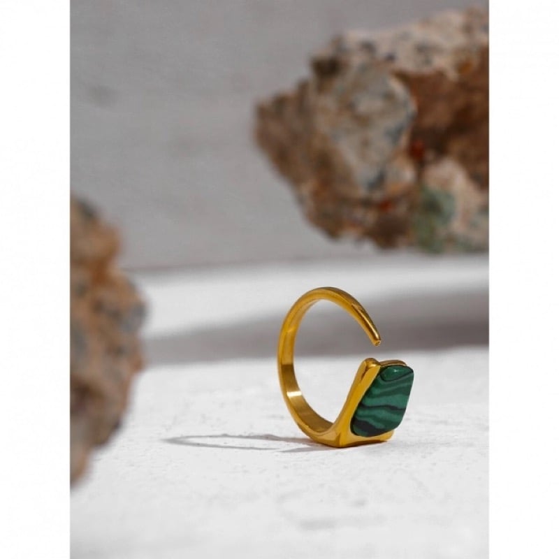Image of NEVA Malachite 18k Gold Plated Ring 