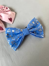 Image 2 of Handmade Valentine Dog Bow - Pink or Blue with Metallic Heart Vinyl Print