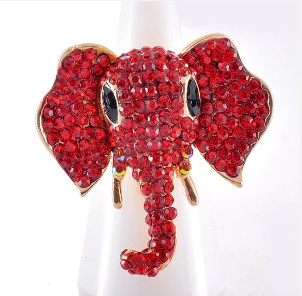 Image of  GOLD ELEPHANT HEAD STRETCH RING RED STONES