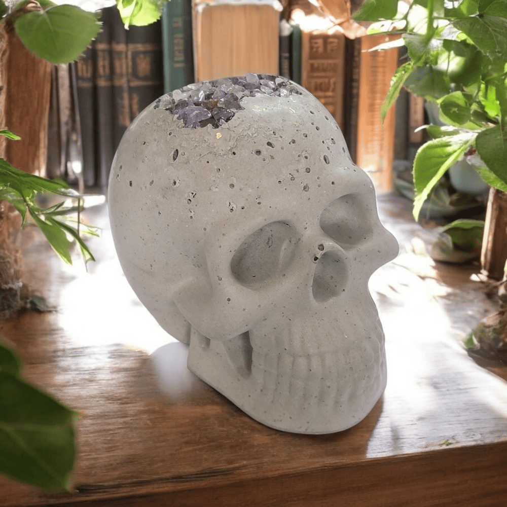 Image of Cement Skull With Amethyst