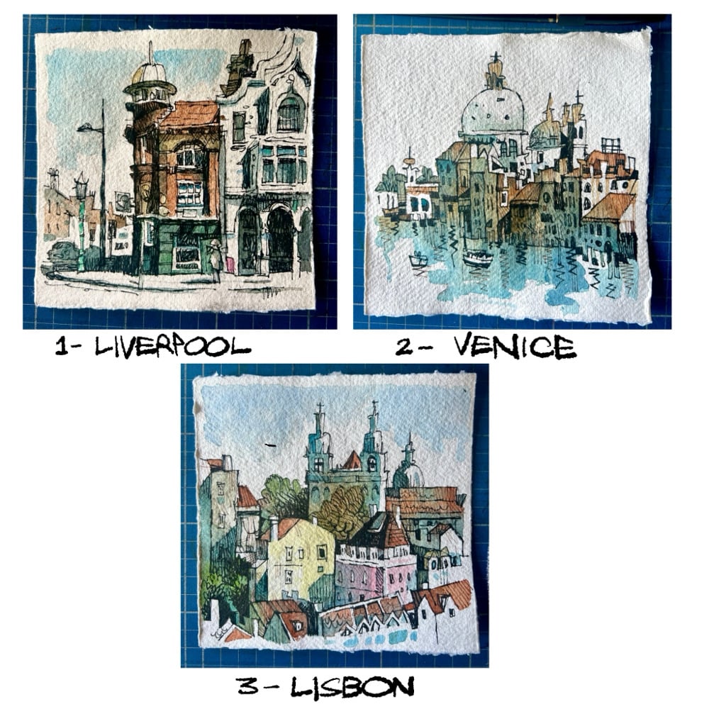 Image of Square Watercolour paintings on khadi paper