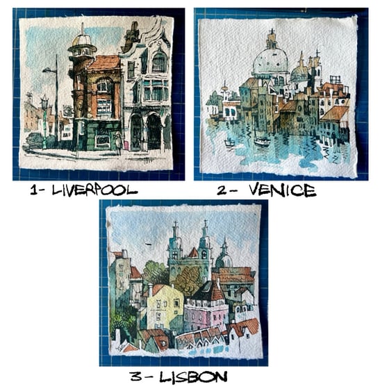 Image of Square Watercolour paintings on khadi paper