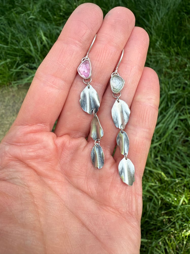 Image of Prunus Kanzan Petal (Sakura) Tourmaline Mismatch Earrings (Pink)